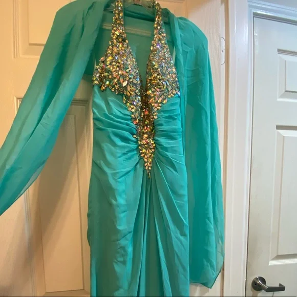 Dresses | Teal Beaded Detail Floor Length Prom Dress Plus No Matching Shawl Only Worn Once | Poshmark Dresses | Teal Beaded Detail Floor Length Prom Dress Plus No Matching Shawl Only Worn Once | Poshmark